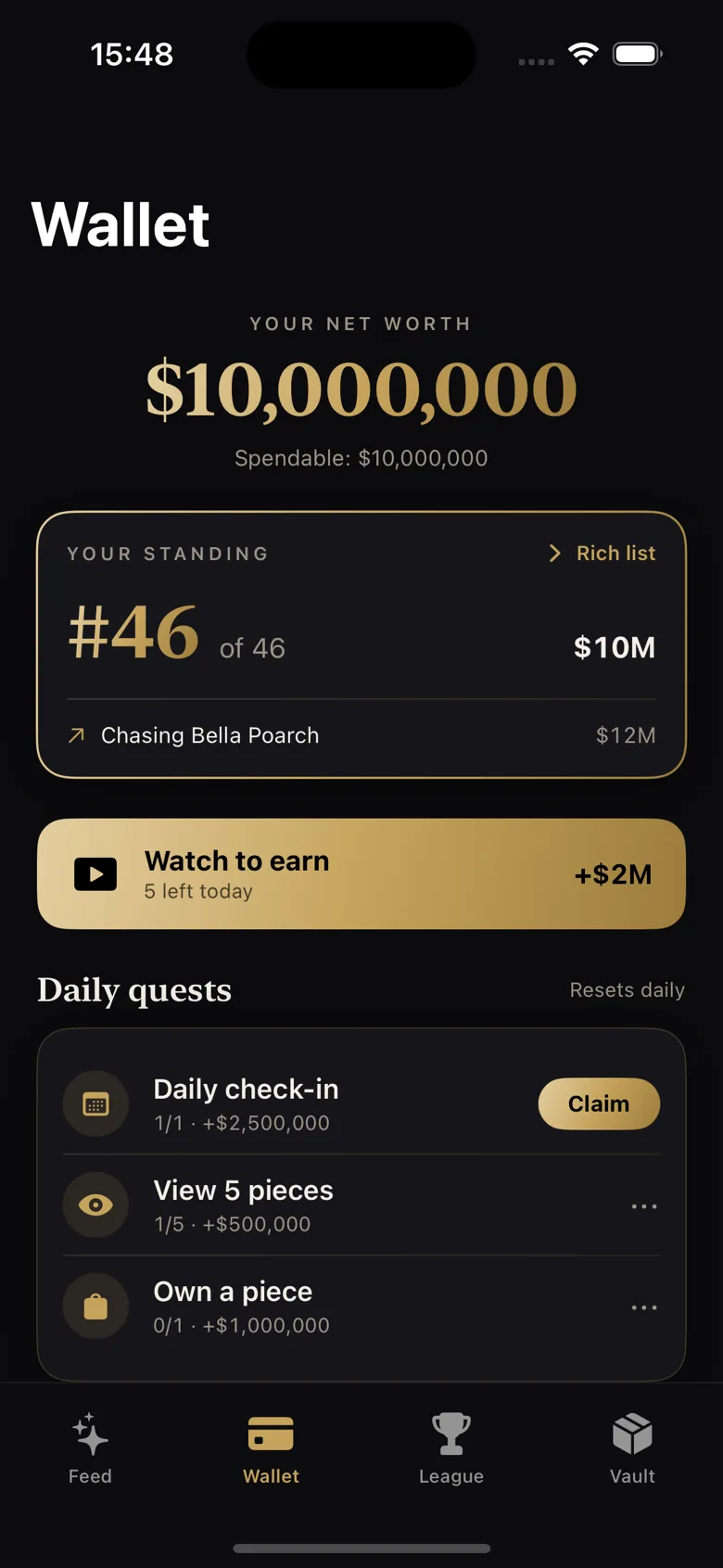 dopacap Wallet screen