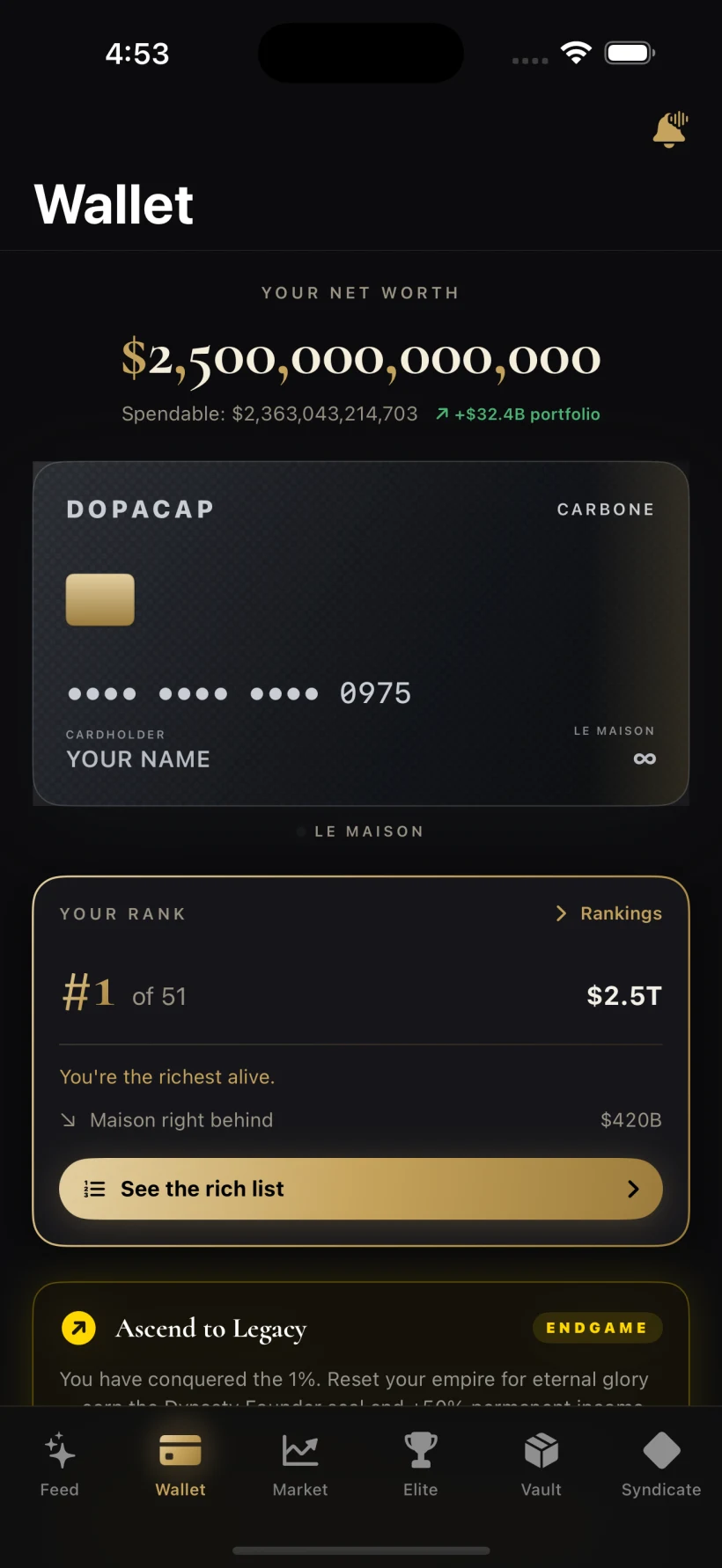dopacap Wallet screen